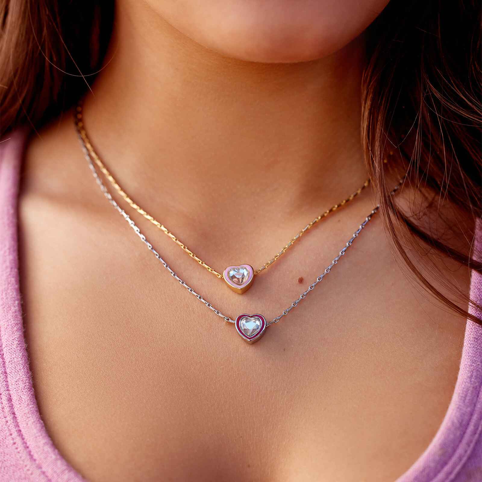 Stone & Enamel Heart Pendant Necklace - Image 5