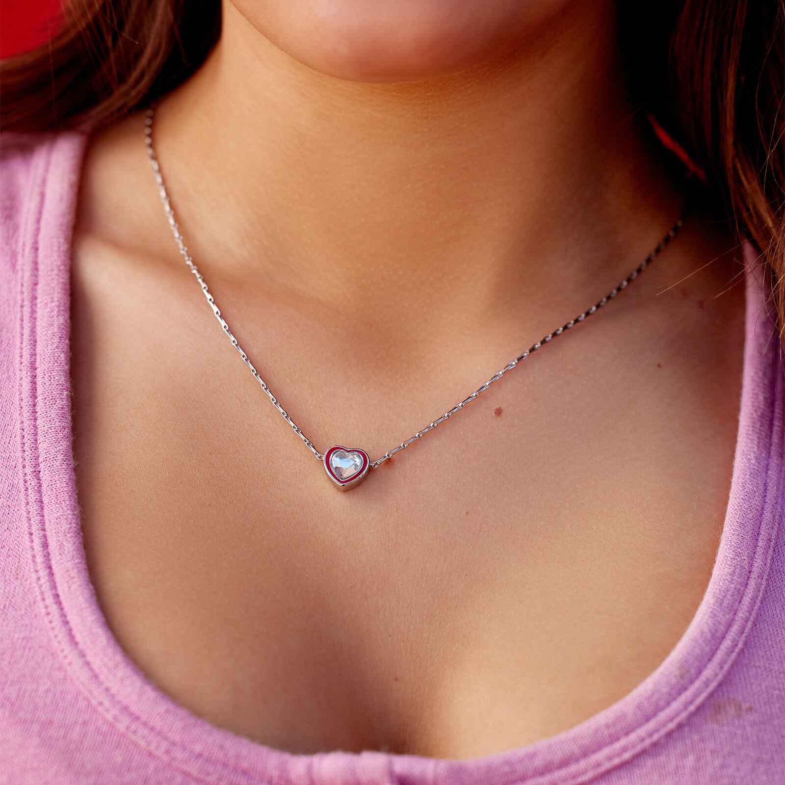 Stone & Enamel Heart Pendant Necklace - Image 4
