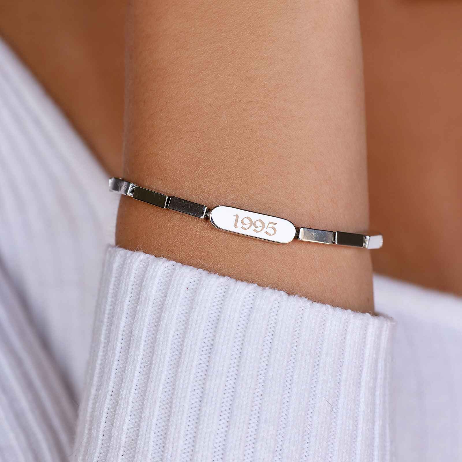 Engravable Rectangle Bead Stretch Bracelet - Image 4