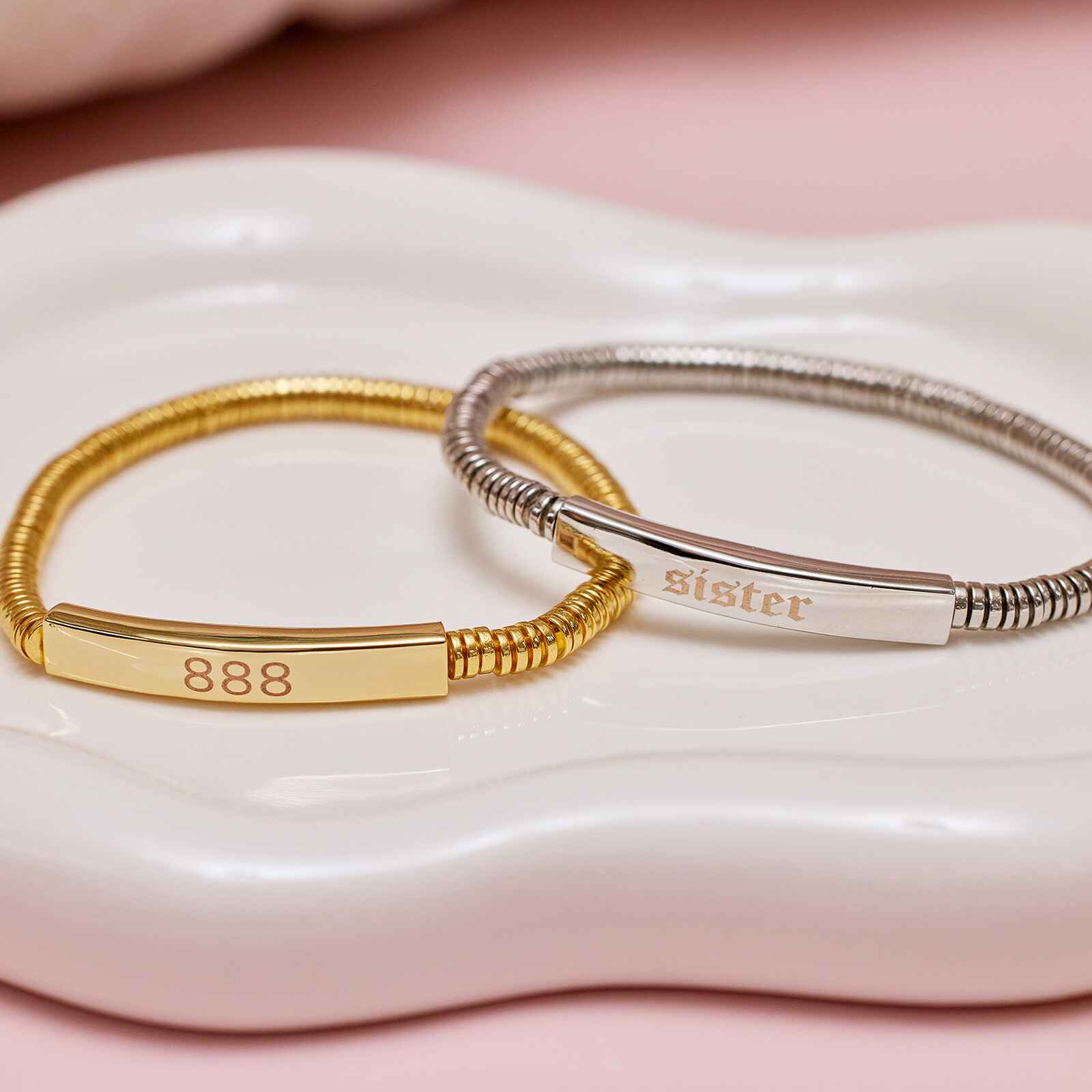Engravable Disc Bead Stretch Bracelet - Image 4